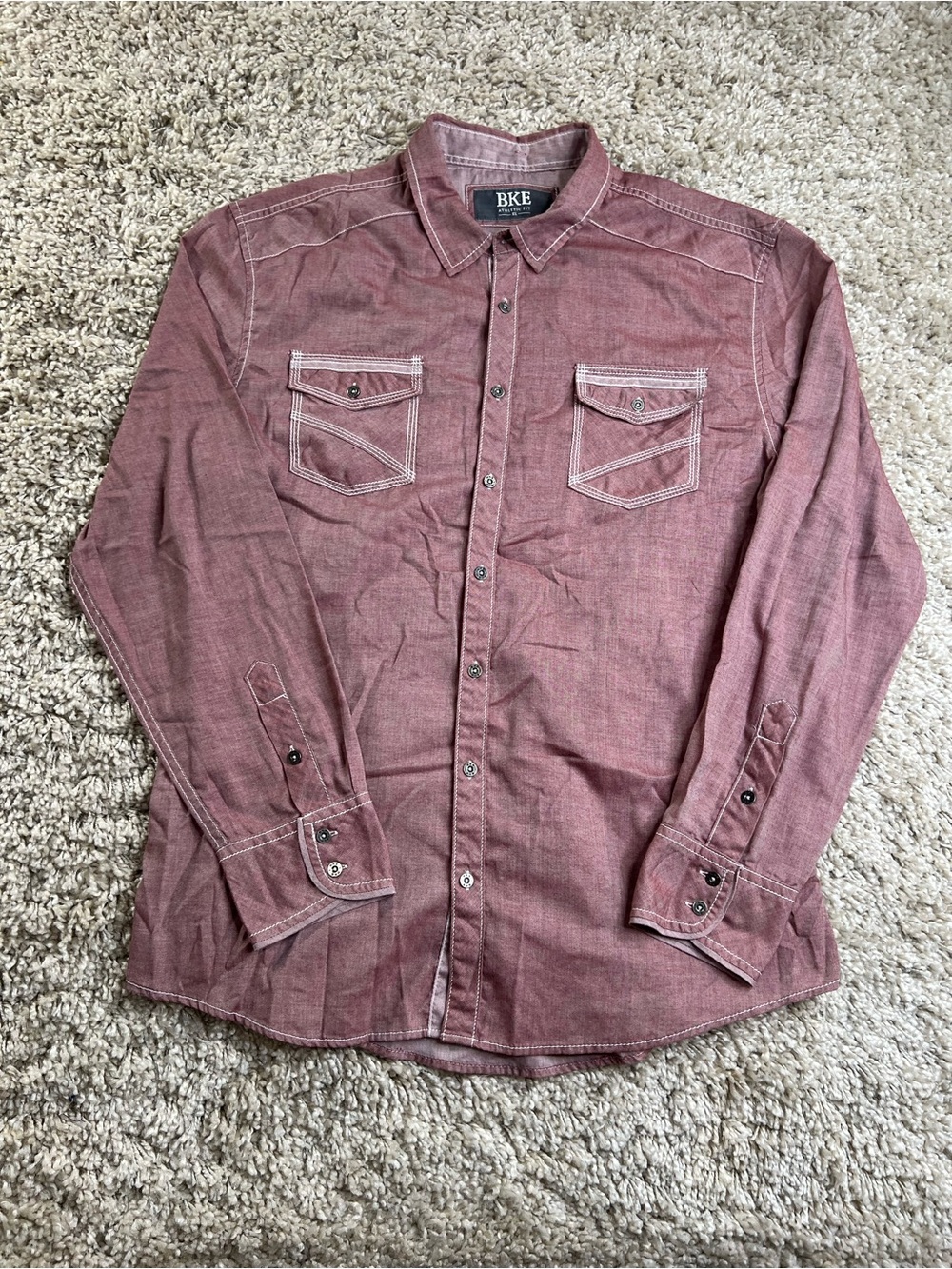 BKE Men's Button-Down Shirt in Dusty Red